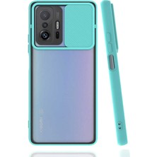noktaks - Xiaomi Mi 11T 5G - Kılıf Slayt Sürgülü Arkası Buzlu Lensi Kapak - Turkuaz - T19685