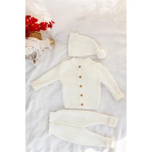 Mia Bambim Triko Bereli Alt Üst Takım Bebek Set Ekru