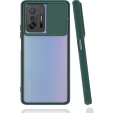 kilifone - Xiaomi Mi 11T Pro 5G - Kılıf Slayt Sürgülü Arkası Buzlu Lensi Kapak - Koyu Yeşil - T19686