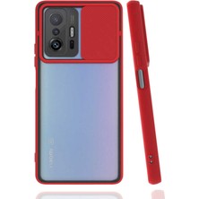 kilifone - Xiaomi Mi 11T 5G - Kılıf Slayt Sürgülü Arkası Buzlu Lensi Kapak - Kırmızı - T19685