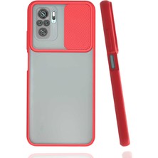 noktaks - Xiaomi Poco M5S - Kılıf Slayt Sürgülü Arkası Buzlu Lensi Kapak - Kırmızı - T24723