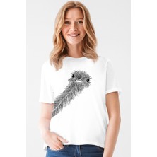 Rock&Roll Devekuşu Merakı Beyaz Kadın Tişört