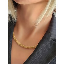 Eva Takı Zırh Örgü Model Çelik Zincir Dokuma Altın Kaplama Kolye Bileklik Set