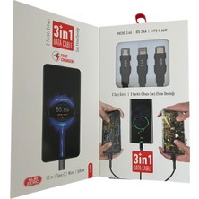 3 In 1 / 3 Farklı Cihaz Şarj Etme Usb/type-C + Micro + Lighting ( Iphone ) Turbo Şarj Kablosu