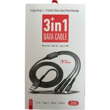 3 In 1 / 3 Farklı Cihaz Şarj Etme Usb/type-C + Micro + Lighting ( Iphone ) Turbo Şarj Kablosu