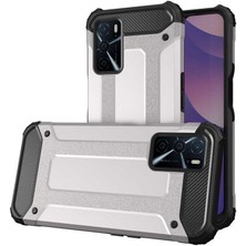 noktaks - Oppo A16 - Kılıf Çift Katman Zırh Tank Crash Military Kapak - Gri - T19544