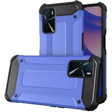 noktaks - Oppo A16 - Kılıf Çift Katman Zırh Tank Crash Military Kapak - Mavi - T19544