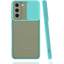 noktaks - Samsung Galaxy S21 FE - Kılıf Slayt Sürgülü Arkası Buzlu Lensi Kapak - Turkuaz - T18095