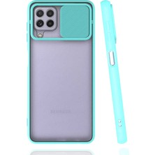 kilifone - Samsung Galaxy M32 - Kılıf Slayt Sürgülü Arkası Buzlu Lensi Kapak - Turkuaz - T19103