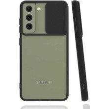 noktaks - Samsung Galaxy S21 FE - Kılıf Slayt Sürgülü Arkası Buzlu Lensi Kapak - Siyah - T18095