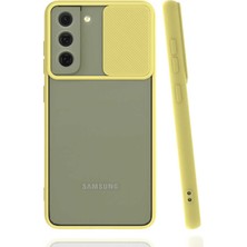 noktaks - Samsung Galaxy S22 - Kılıf Slayt Sürgülü Arkası Buzlu Lensi Kapak - Sarı - T21732