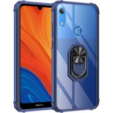 noktaks - Huawei Y6S 2019 - Kılıf Yüzüklü Arkası Şeffaf Koruyucu Mola Kapak - Lacivert - T13287