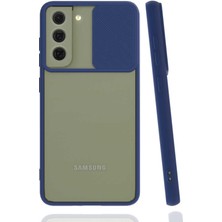 noktaks - Samsung Galaxy S22 - Kılıf Slayt Sürgülü Arkası Buzlu Lensi Kapak - Lacivert - T21732