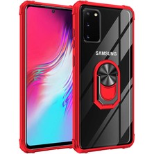 kilifone - Samsung Galaxy S20 - Kılıf Yüzüklü Arkası Şeffaf Koruyucu Mola Kapak - Kırmızı - T12933