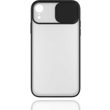 noktaks - Apple iPhone XR 6.1 - Kılıf Slayt Sürgülü Arkası Buzlu Lensi Kapak - Siyah - T14502