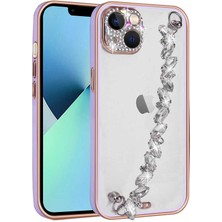 noktaks - Apple iPhone 13 - Kılıf Taş Süslemeli Kamera Korumalı El Tutamaçlı Blazer Kapak - Lila - T23580