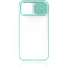 noktaks - Apple iPhone 12 Pro Max - Kılıf Slayt Sürgülü Arkası Buzlu Lensi Kapak - Turkuaz - T14752