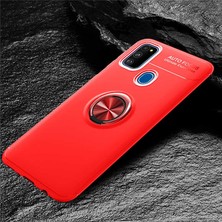noktaks - Samsung Galaxy M21 - Kılıf Yüzüklü Karbon Ravel Silikon Kapak - Kırmızı - T14581
