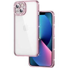 noktaks - Apple iPhone 13 - Kılıf Kamera Korumalı Taşlı Mina Kapak - Rose Gold - T23559