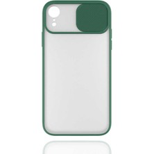 noktaks - Apple iPhone XR 6.1 - Kılıf Slayt Sürgülü Arkası Buzlu Lensi Kapak - Koyu Yeşil - T14502