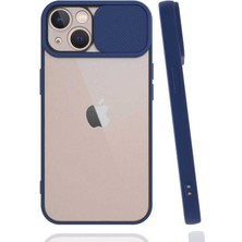 noktaks - Apple iPhone 13 Mini - Kılıf Slayt Sürgülü Arkası Buzlu Lensi Kapak - Lacivert - T19522