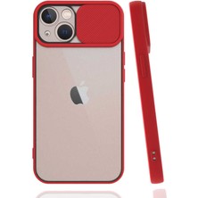 noktaks - Apple iPhone 13 Mini - Kılıf Slayt Sürgülü Arkası Buzlu Lensi Kapak - Kırmızı - T19522