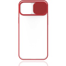 noktaks - Apple iPhone 12 Pro Max - Kılıf Slayt Sürgülü Arkası Buzlu Lensi Kapak - Kırmızı - T14752