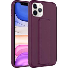 noktaks - Apple iPhone 11 Pro Max - Kılıf Mat Koruyucu El Tutacaklı Stand Olabilen Qstand Kapak - Mürdüm - T23046