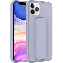 noktaks - Apple iPhone 11 Pro - Kılıf Mat Koruyucu El Tutacaklı Stand Olabilen Qstand Kapak - Gri - T23045