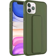 noktaks - Apple iPhone 11 Pro - Kılıf Mat Koruyucu El Tutacaklı Stand Olabilen Qstand Kapak - Koyu Yeşil - T23045