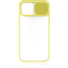 noktaks - Apple iPhone 12 - Kılıf Slayt Sürgülü Arkası Buzlu Lensi Kapak - Sarı - T14751