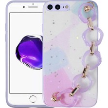 noktaks - Apple iPhone 8 Plus - Kılıf Simli Desenli El Askılı Tutacaklı Elsa Silikon Kapak - Pembe Koyu