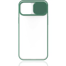 noktaks - Apple iPhone 12 - Kılıf Slayt Sürgülü Arkası Buzlu Lensi Kapak - Koyu Yeşil - T14751