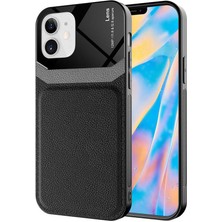 kilifone - Apple iPhone 12 - Kılıf Deri Görünümlü Parlak Mika Tasarımlı Emiks Kapak - Siyah - T17432