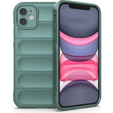 ekılıf - Apple iPhone 11 - Kılıf Esnek TPU Oyuklu Arka Yüzey Tasarımlı Etnik Silikon Kapak - Koyu Yeşil - T32581
