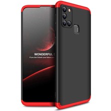 kilifone - Samsung Galaxy A21S - Kılıf Parmak izi Yapmayan 3 Parça Ays Kapak - Siyah-Kırmızı - T14217