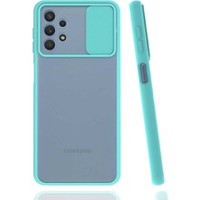 noktaks - Samsung Galaxy A32 4G - Kılıf Slayt Sürgülü Arkası Buzlu Lensi Kapak - Turkuaz - T17111