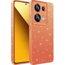noktaks - Xiaomi Redmi Note 13 Pro 4G - Kılıf Kamera Korumalı Simli Lüks Koton Kapak - Turuncu - T31876
