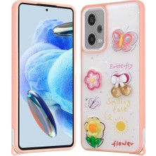 Ekılıf Xiaomi Redmi Note 12 Pro 5g Kılıf Parlayan Simli Kabartma Figürlü Cevze Kapak - Pembe