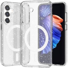 ekılıf - Samsung Galaxy S23 FE - Kılıf Magsafe Şarj Özellikli Parlayan Simli Saydam Renkli Allstar Kapak - Şeffaf - T31963
