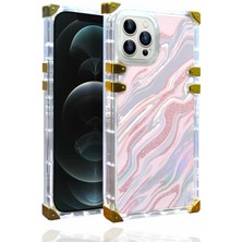 ekılıf - Apple iPhone 12 Pro Max - Kılıf Ebruli Ve Dalga Desenli Ples Kapak - Pembe - T23251