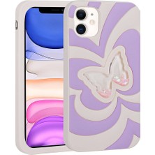 ekılıf - Apple iPhone 11 - Kılıf Sıvılı Simli Kelebekli Tasarım Vodena Kapak - Lila - T28885