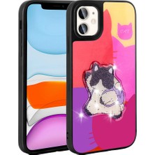 ekılıf - Apple iPhone 11 - Kılıf Parlayan Kabartmalı İkonik Figürlü Amas Silikon Kapak - Mor - T31180