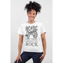 Rock&Roll Top Rock Acdc Beyaz Kadın Tişört