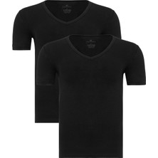 Erkek Siyah 2’li V Yaka Bambu T-Shirt - 33601