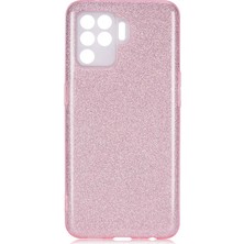 noktaks - Oppo Reno 5 Lite - Kılıf Simli Koruyucu Shining Silikon - Rose Gold - T18863