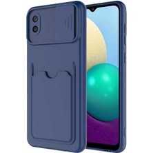 kilifone - Samsung Galaxy A02 - Kılıf Slayt Sürgülü Kart Bölmeli ​Kartix Kapak - Lacivert - T17682