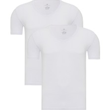 Erkek Beyaz 2’li V Yaka Bambu T-Shirt - 33601