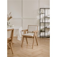 Gazzini Furniture Kalmar Beyaz Kumaş Natural Ahşap Sandalye