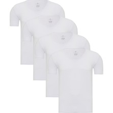 Erkek Beyaz 4’lü V Yaka Bambu T-Shirt - 33602